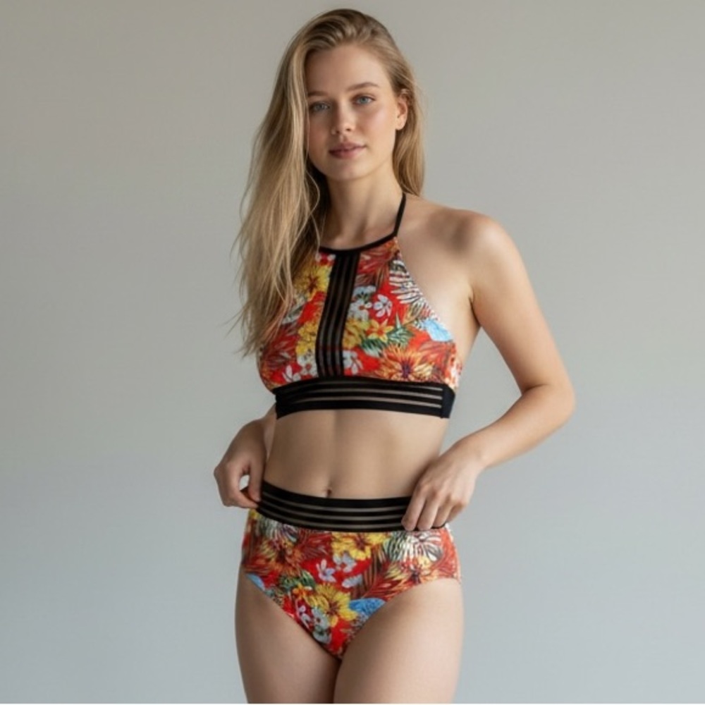 Floral & Tropical Print Bikini Swimsuit